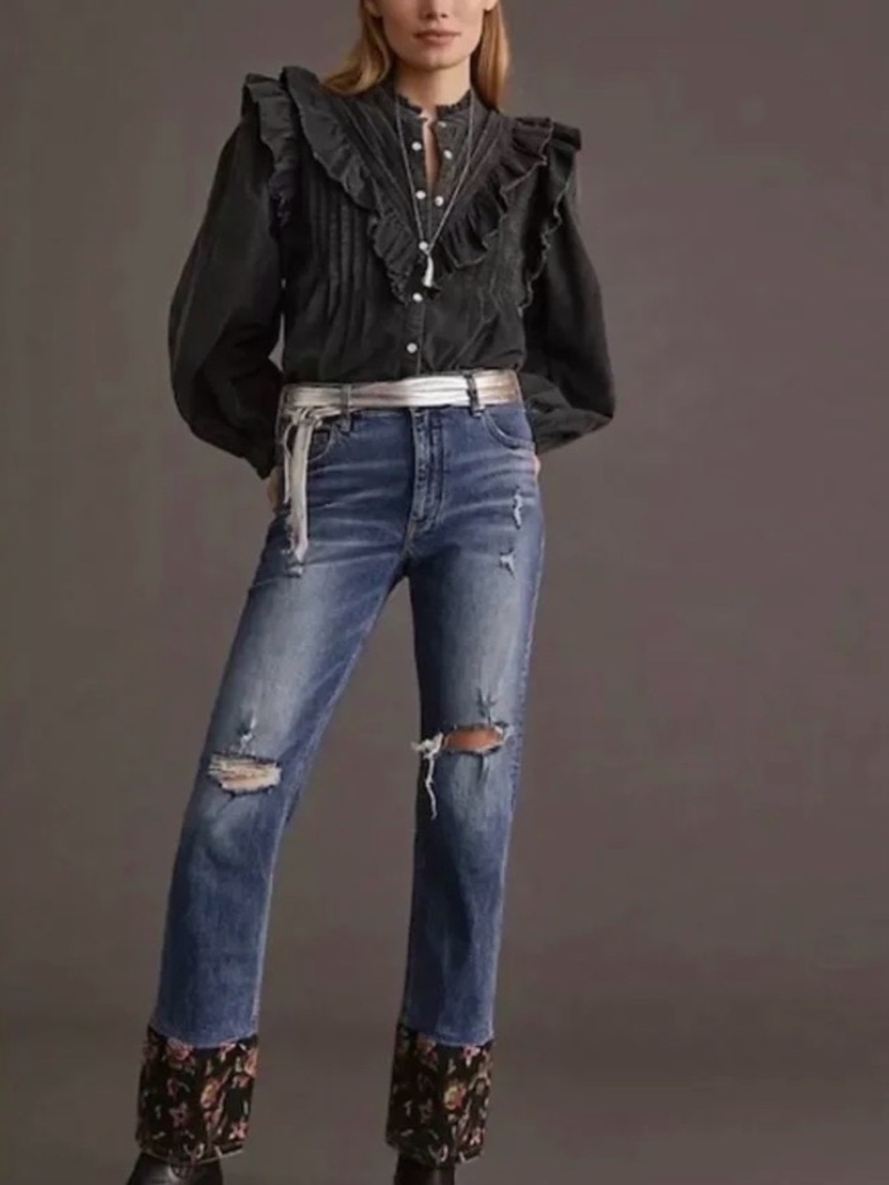 Anthropologie Pilcro Distressed Straight Leg Denim Blue Jeans Size 29 - Picture 1 of 14